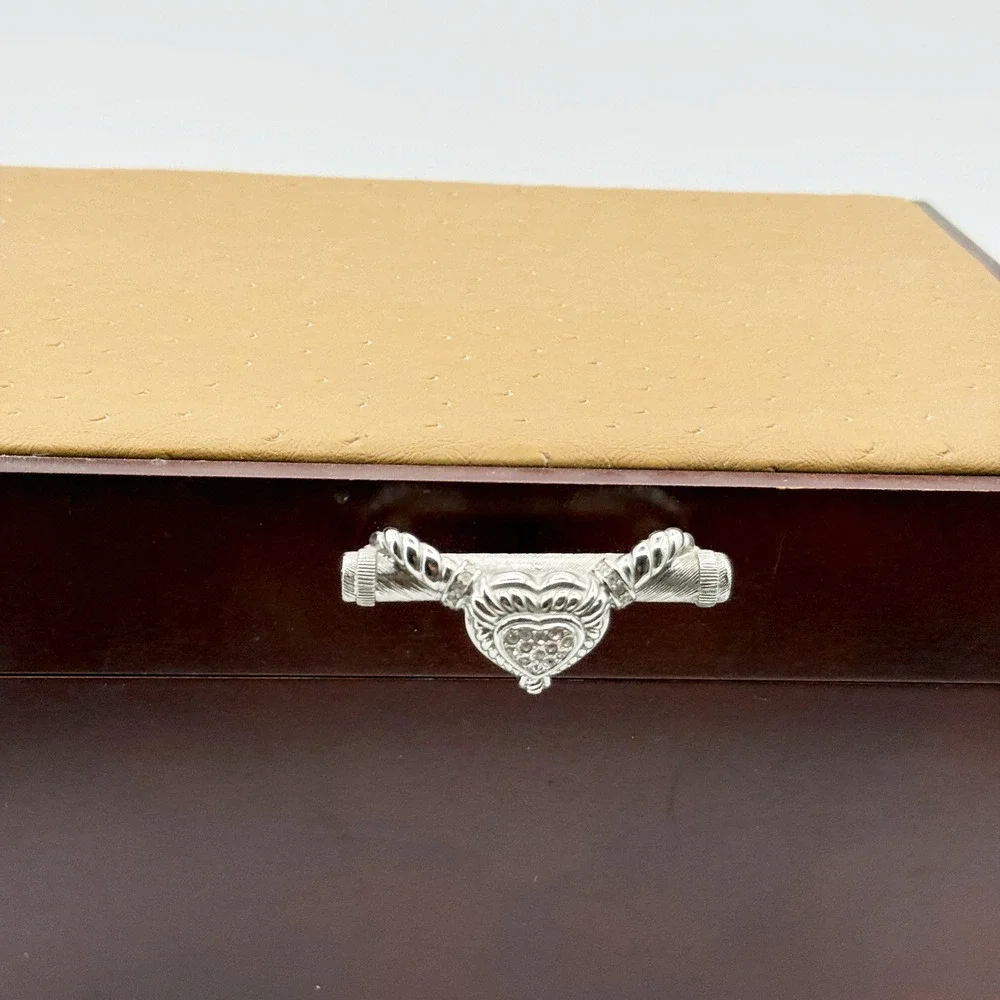 Judith Ripka Jewelry Box Chest Diamonique Heart Handle 3 Level Ostrich Embossed